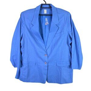 Mens Blue Linen Cotton Blend Blazer Jacket Two-Button & Pockets Size 39R